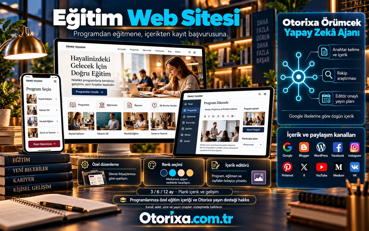 Eğitim programı kataloğu, program ve kontenjan planı editörü, mobil program seçimi ve kayıt başvurusu.