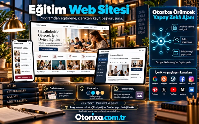 Eğitim Web Sitesi — özel tasarım ve içerik akışı Eğitim programı kataloğu, program ve kontenjan planı editörü, mobil program seçimi ve kayıt başvurusu.