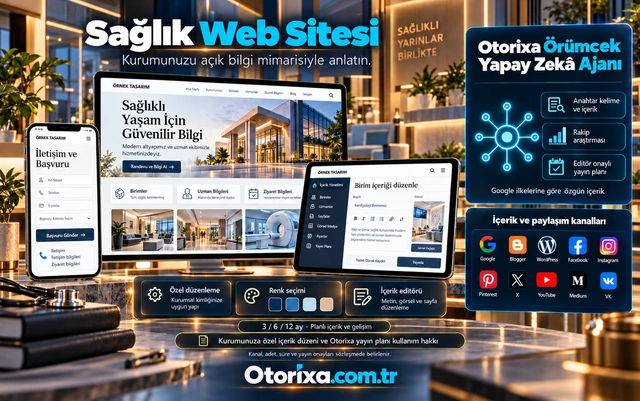 Sağlık Web Sitesi — özel tasarım ve içerik akışı Sağlık kurumu ve birim sayfaları, içerik düzenleme paneli ve iletişim bilgileri içeren mobil başvuru tasarımı.